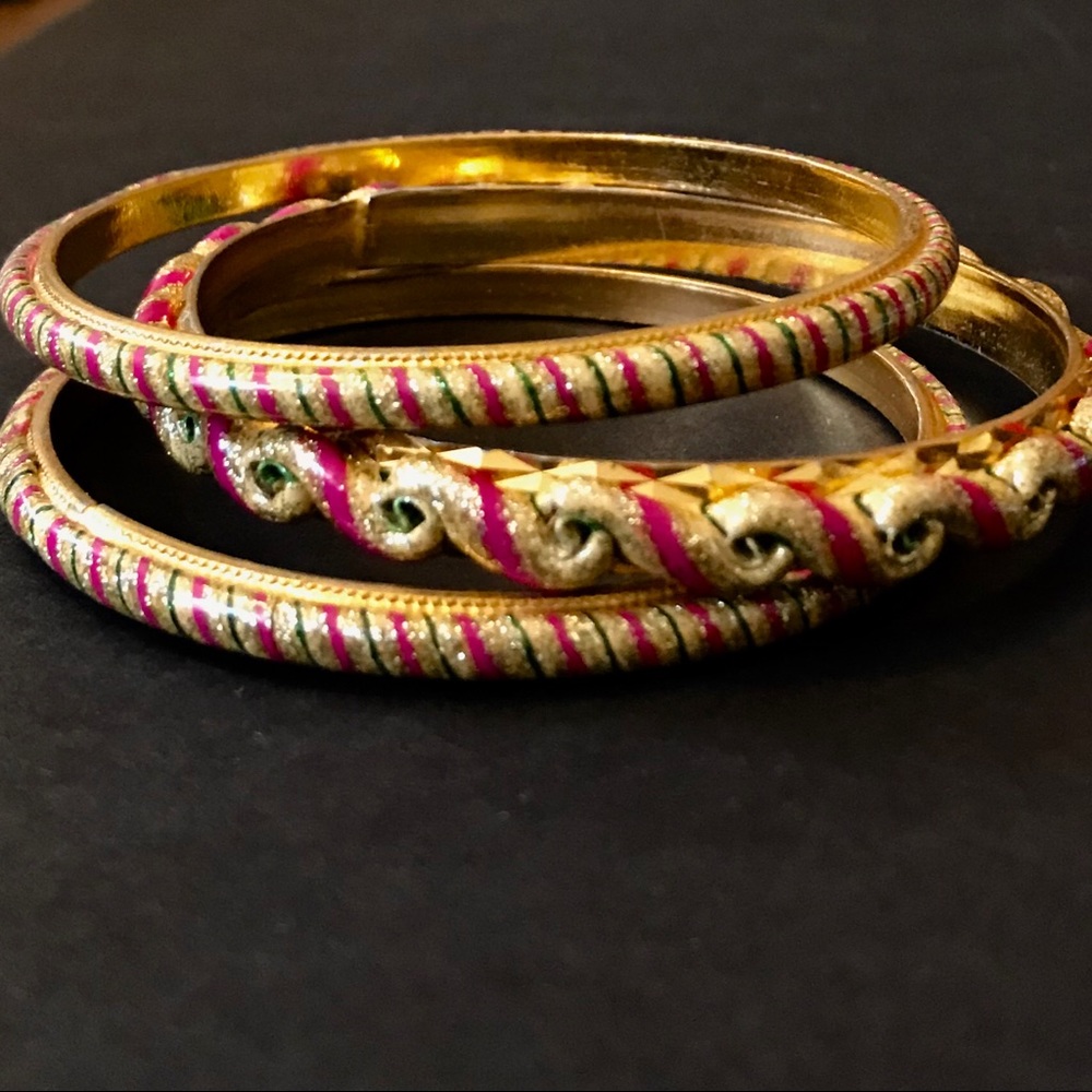 Indian gold & got pink painted bangle bracelets